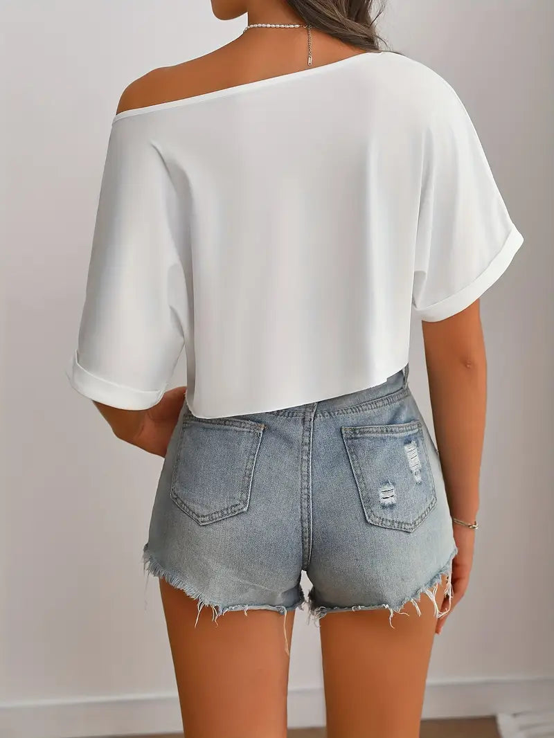 KAYIK YAKA CROP TOP TEK OMUZ CROP ASİMETRİK CROP