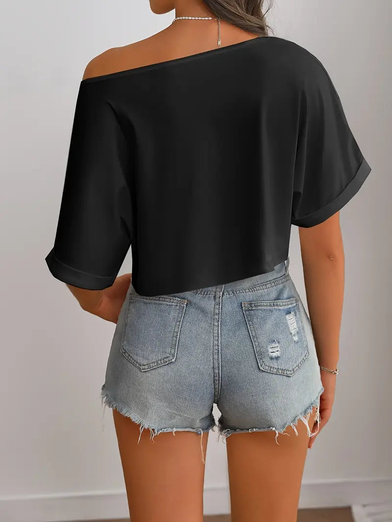 KAYIK YAKA CROP TOP TEK OMUZ CROP ASİMETRİK CROP