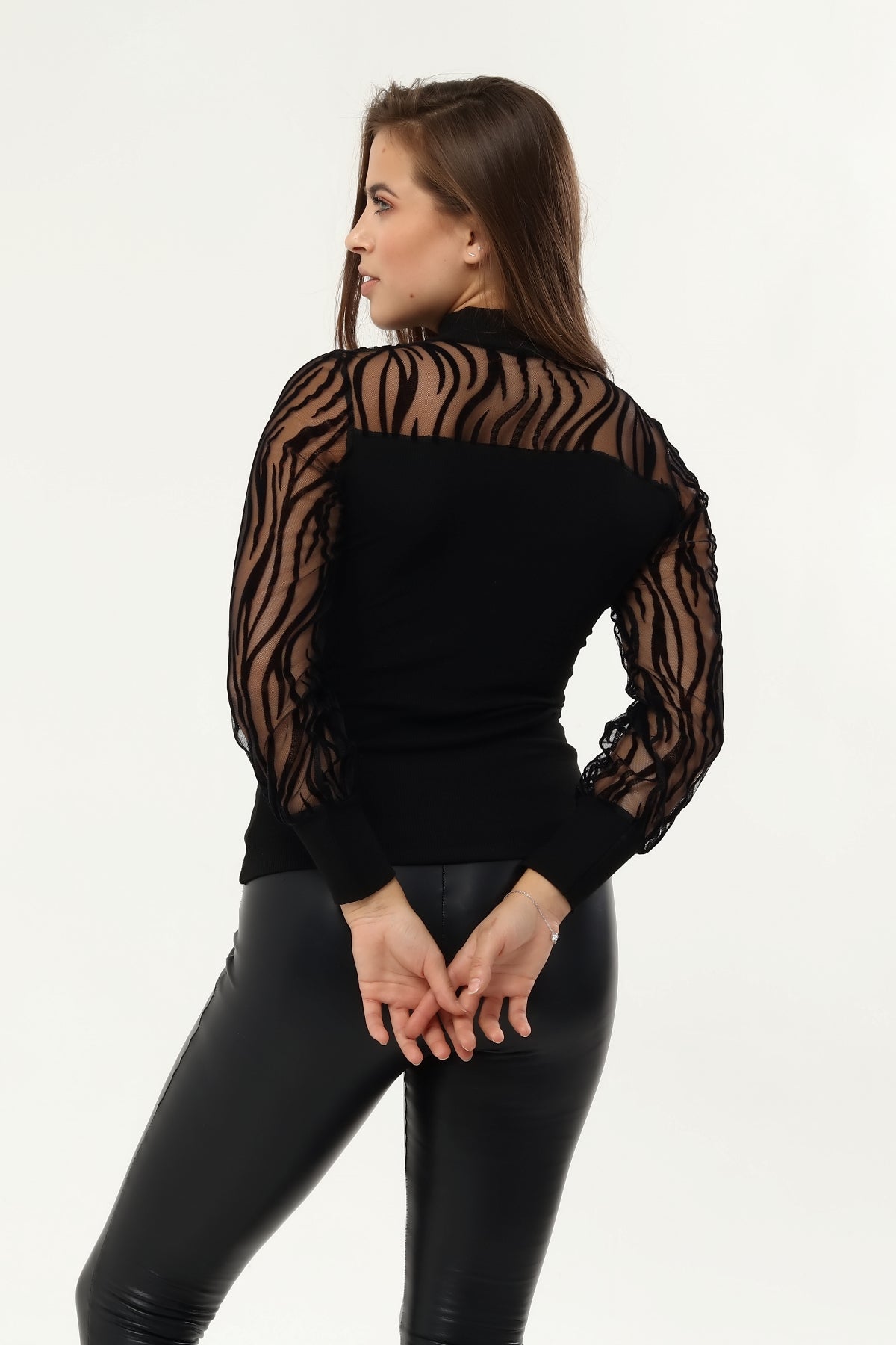 KİM Kİ O ÖZEL SERİSİ,FLOG BASKI DETAYLI TRANSPARAN KAŞKORSE BLUZ