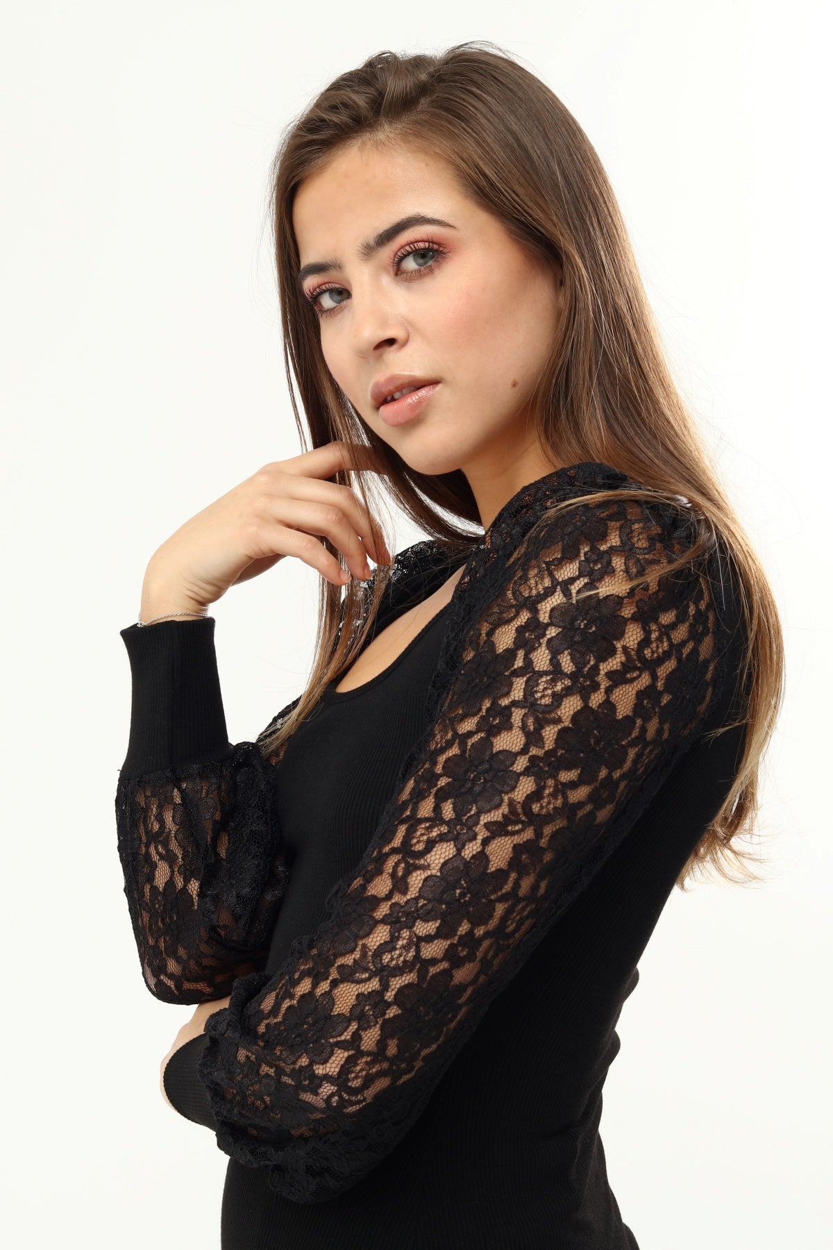 KİM Kİ O LACE-DETAİL NOIR BLUZ