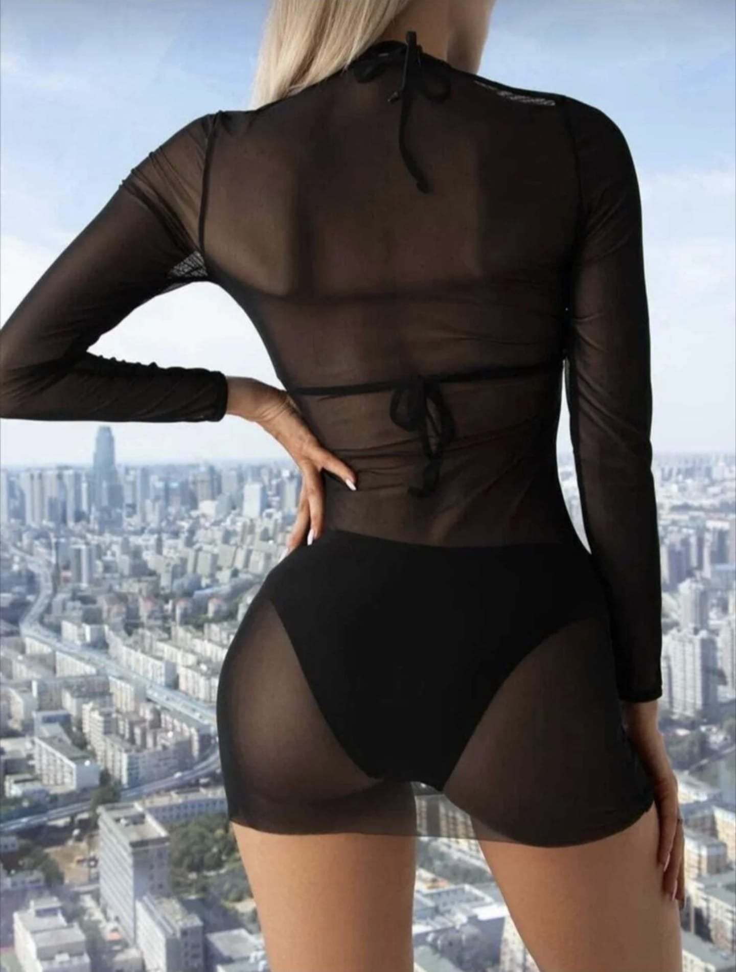 KİM Kİ O ÖZEL SERİSİ.MİDNİGHT MESH MİNİ ELBİSE