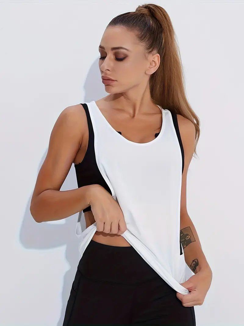 SPOR YOGA FİTNES EGZERSİZ RAHAT YUVARLAK YAKA KOŞU TANKI (TEK PARÇA İÇLİĞİ YOKTUR)