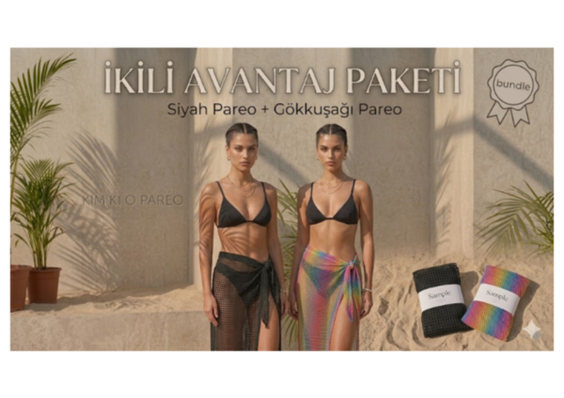 İkili Avantaj Paketi: Siyah & Gökkuşağı File Uzun Pareo Seti