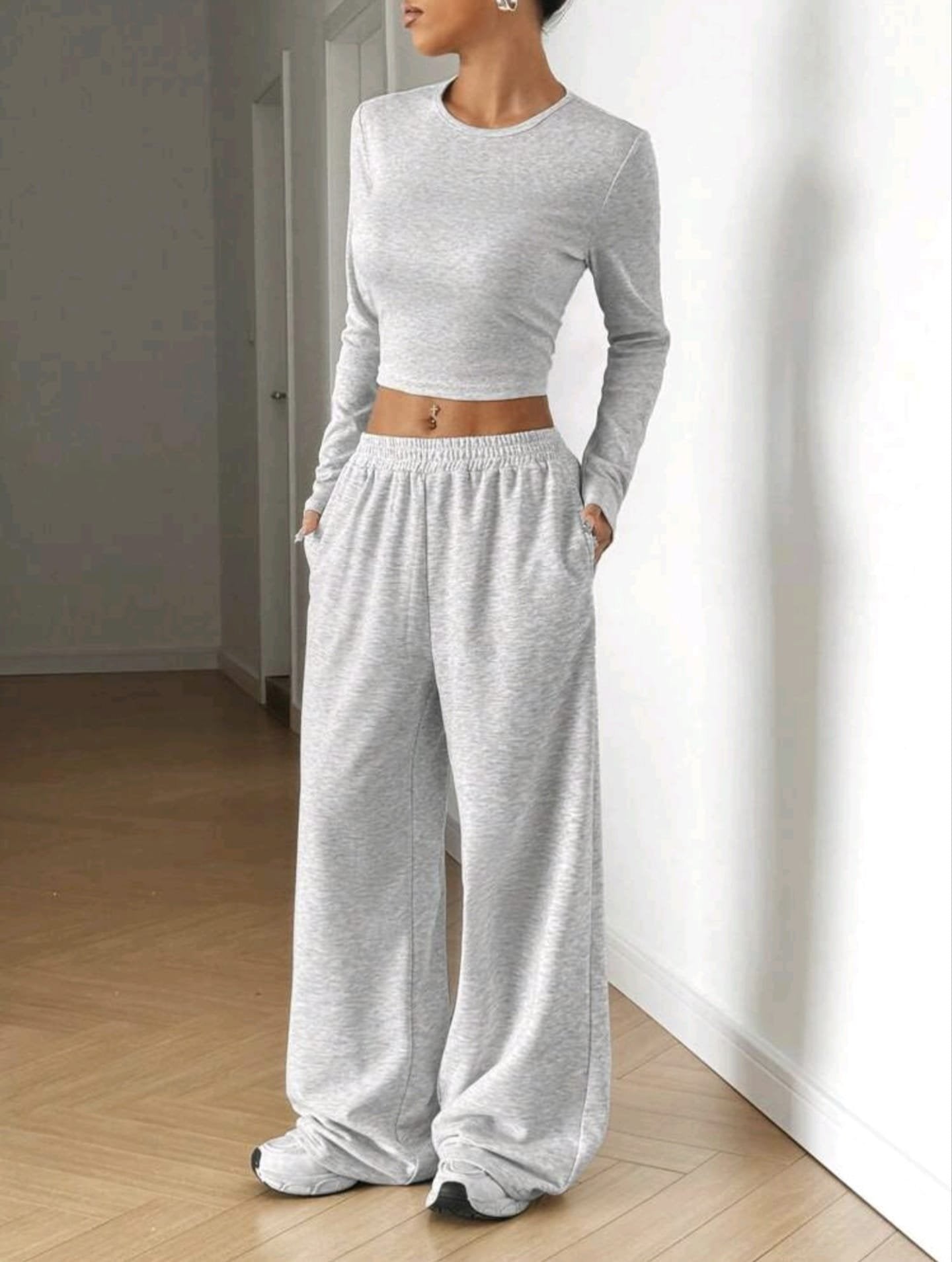 Gri Rahat Kalıp Günlük Spor Wide Leg Eşofman Altı
