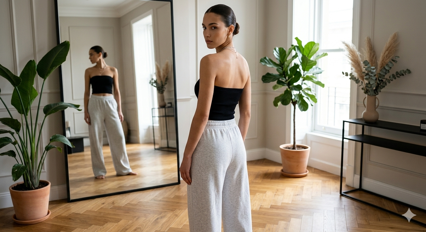 Gri Rahat Kalıp Günlük Spor Wide Leg Eşofman Altı