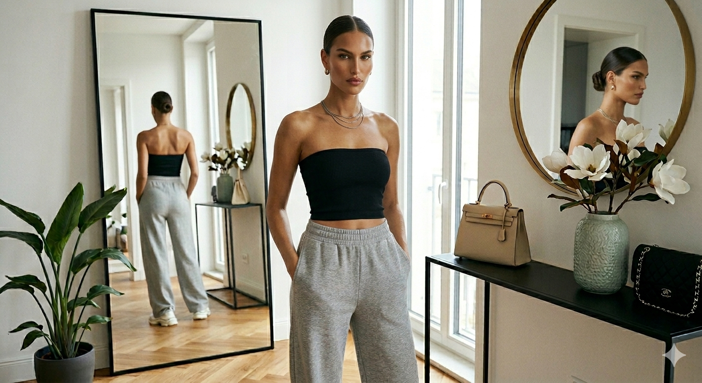 Gri Rahat Kalıp Günlük Spor Wide Leg Eşofman Altı