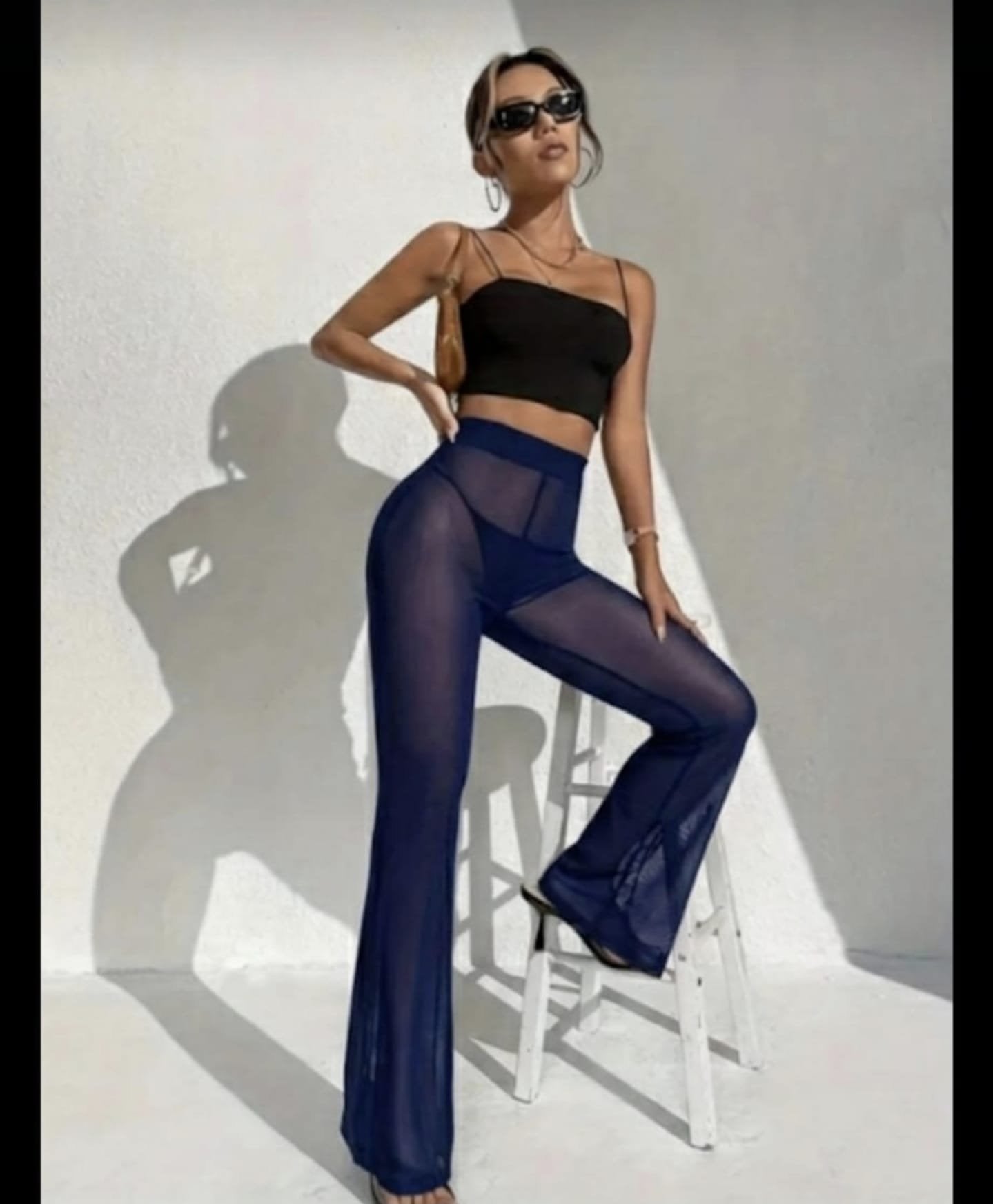 KİM Kİ O ÖZEL SERİSİ,YAZ SEKSİ ŞEFFAF MESH FLARE CASUAL UZUN PLAJ PANTOLON
